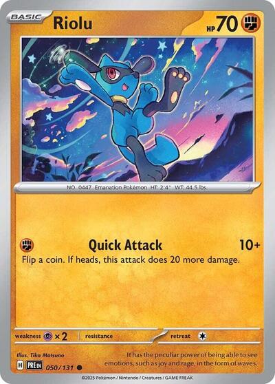 2025 Pokemon: SV: Prismatic Evolutions (PRE) - Riolu (#050/131, Common) (, Near Mint)