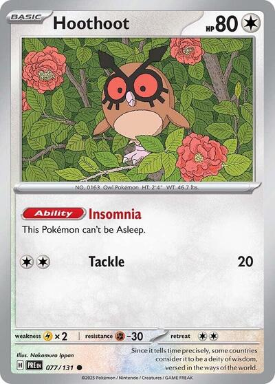2025 Pokemon: SV: Prismatic Evolutions (PRE) - Hoothoot (#077/131, Common) (, Near Mint)