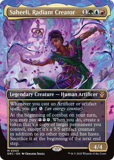 2025 Magic: The Gathering: Commander: Aetherdrift (DRC) - Saheeli Radiant Creator Borderless (#3, Mythic Rare) (Foil, Near Mint)