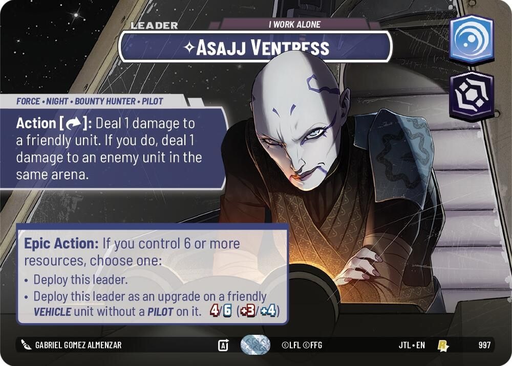 2025 Star Wars: Unlimited: Jump to Lightspeed (JTL) - Asajj Ventress - I Work Alone (Showcase) (#997, Rare) (Foil, Near Mint)