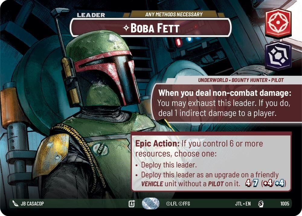 2025 Star Wars: Unlimited: Jump to Lightspeed (JTL) - Boba Fett - Any Methods Necessary (Showcase) (#1005, Special) (Foil, Near Mint)