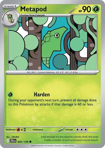 2025 Pokemon: SV09: Journey Together (JTG) - Metapod (#002/159, Common) (, Near Mint)