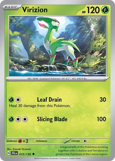 2025 Pokemon: SV09: Journey Together (JTG) - Virizion (#015/159, Uncommon) (, Near Mint)