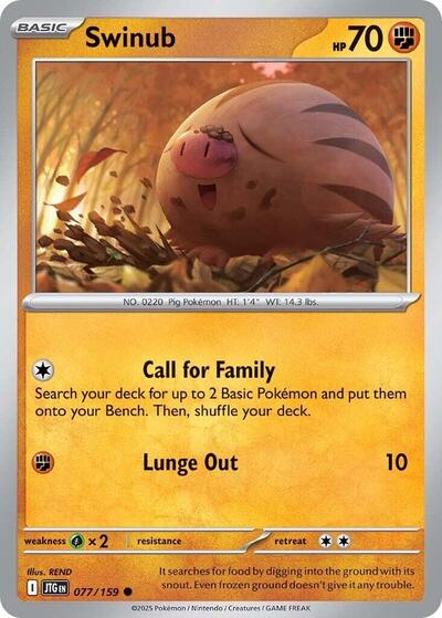 2025 Pokemon: SV09: Journey Together (JTG) - Swinub 077 159 (#077/159, Common)