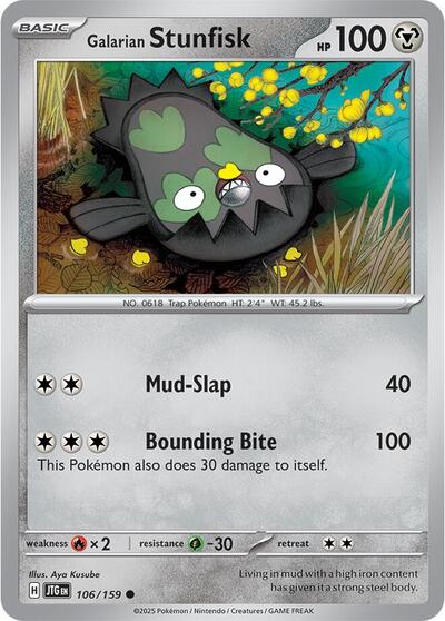 2025 Pokemon: SV09: Journey Together (JTG) - Galarian Stunfisk (#106/159, Common) (, Lightly Played)