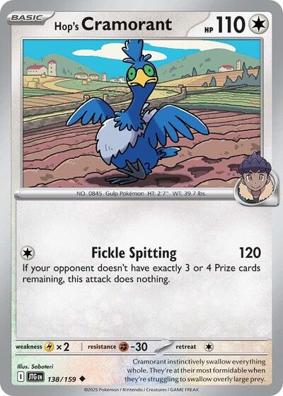 2025 Pokemon: SV09: Journey Together (JTG) - Hops Cramorant (#138/159, Uncommon)