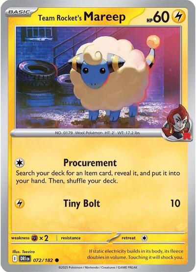 2025 Pokemon: SV10: Destined Rivals (DRI) - Team Rockets Mareep (#072/182, Common) (, Near Mint)
