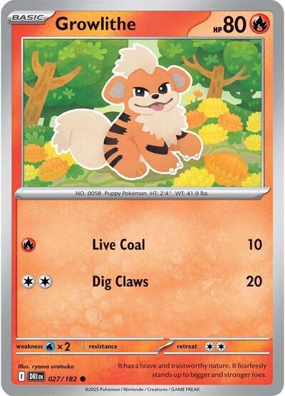 2025 Pokemon: SV10: Destined Rivals (DRI) - Growlithe (#027/182, Common) (, Near Mint)
