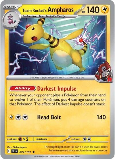 2025 Pokemon: SV10: Destined Rivals (DRI) - Team Rockets Ampharos (#074/182, Uncommon) (, Near Mint)