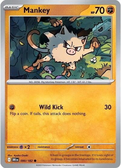 2025 Pokemon: SV10: Destined Rivals (DRI) - Mankey (#090/182, Common) (, Near Mint)