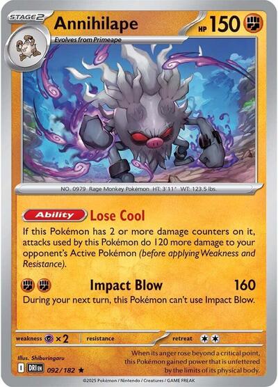 2025 Pokemon: SV10: Destined Rivals (DRI) - Annihilape (#092/182, Rare) (Holofoil, Near Mint)