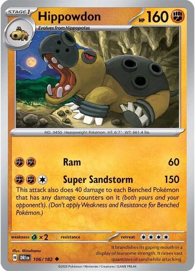 2025 Pokemon: SV10: Destined Rivals (DRI) - Hippowdon (#106/182, Uncommon) (, Near Mint)