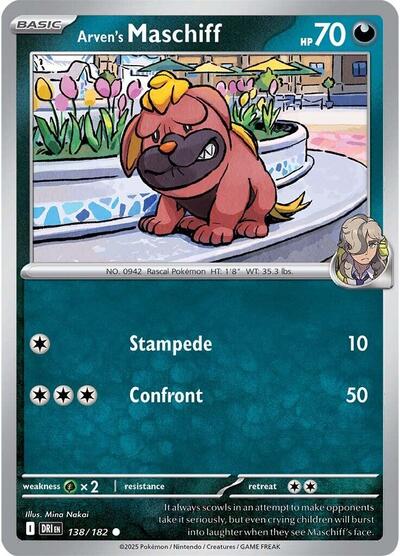 2025 Pokemon: SV10: Destined Rivals (DRI) - Arvens Maschiff (#138/182, Common) (, Near Mint)
