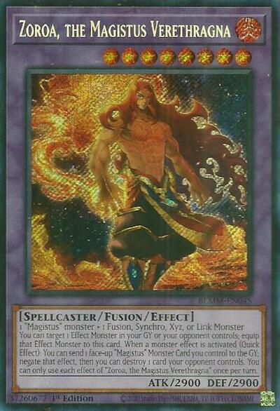 2025 YuGiOh: Battles of Legend: Monster Mayhem (BLMM) - Zoroa the Magistus Verethragna (#BLMM-EN045, Secret Rare) (1st Edition, Near Mint)