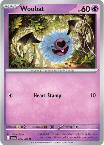 2025 Pokemon: SV: White Flare (WHT) - Woobat (#036/086, Common) (, Near Mint)