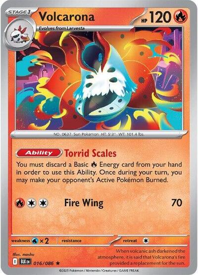 2025 Pokemon: SV: Black Bolt (BLK) - Volcarona (#016/086, Rare) (Holofoil, Near Mint)