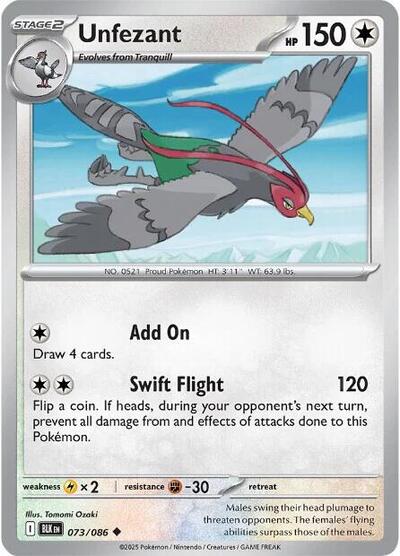 2025 Pokemon: SV: Black Bolt (BLK) - Unfezant (#073/086, Uncommon) (, Near Mint)