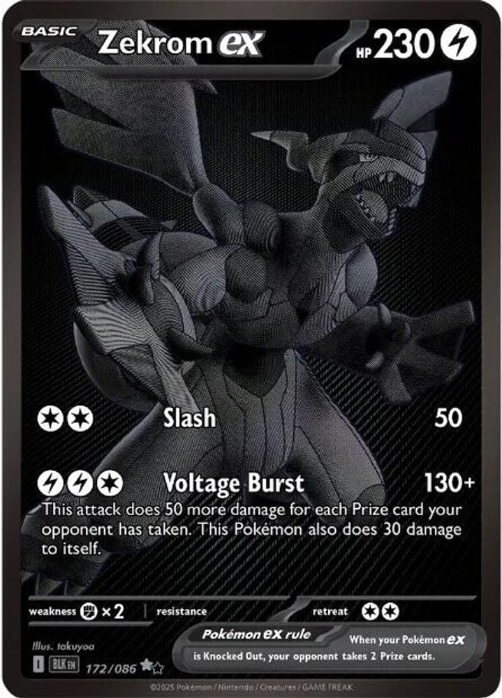 2025 Pokemon: SV: Black Bolt (BLK) - Zekrom ex - 172/086 (#172/086, Black White Rare)