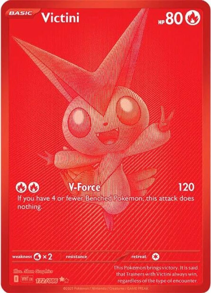 2025 Pokemon: SV: White Flare (WHT) - Victini - 172/086 (#172/086, Black White Rare) (Holofoil, Moderately Played)