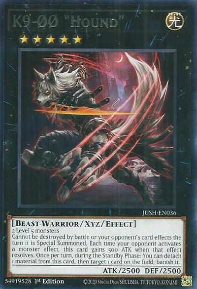 2025 YuGiOh: Justice Hunters (JUSH) - K9 00 Hound (#JUSH-EN036, Rare) (1st Edition, Near Mint)