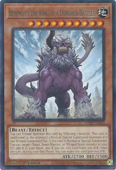 2025 YuGiOh: Justice Hunters (JUSH) - Behemoth the King of a Hundred Battles (#JUSH-EN050, Rare) (1st Edition, Near Mint)