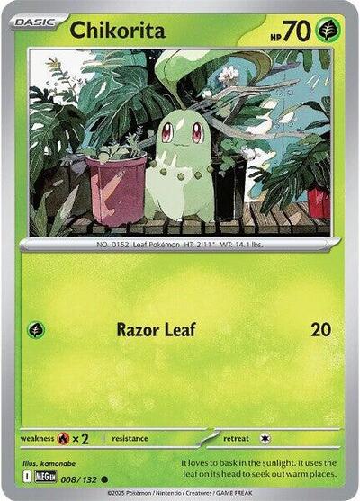 2025 Pokemon: ME01: Mega Evolution (MEG) - Chikorita (#008/132, Common) (, Near Mint)
