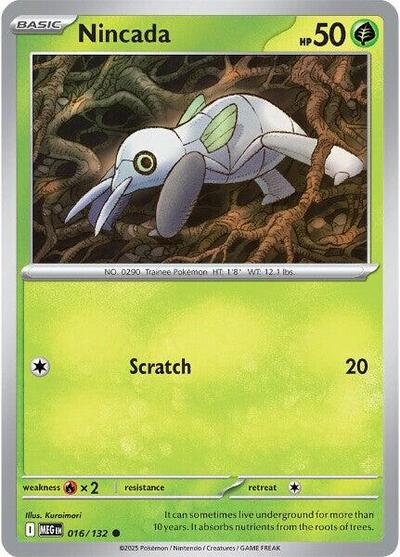 2025 Pokemon: ME01: Mega Evolution (MEG) - Nincada (#016/132, Common) (, Near Mint)