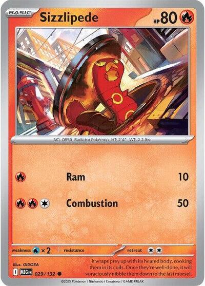 2025 Pokemon: ME01: Mega Evolution (MEG) - Sizzlipede (#029/132, Common) (, Near Mint)
