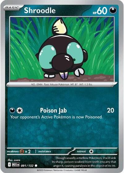2025 Pokemon: ME01: Mega Evolution (MEG) - Shroodle 091 132 (#091/132, Common) (, Near Mint)