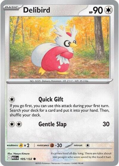 2025 Pokemon: ME01: Mega Evolution (MEG) - Delibird 105 132 (#105/132, Common) (, Near Mint)