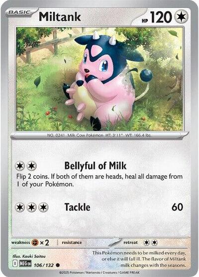 2025 Pokemon: ME01: Mega Evolution (MEG) - Miltank (#106/132, Common) (, Near Mint)