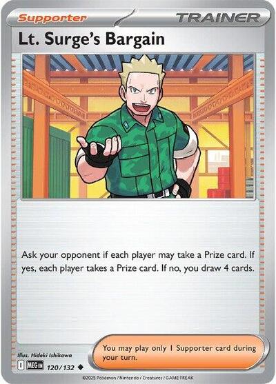 2025 Pokemon: ME01: Mega Evolution (MEG) - Lt Surges Bargain 120 132 (#120/132, Uncommon) (, Near Mint)