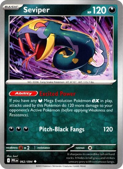 2025 Pokemon: ME02: Phantasmal Flames (PFL) - Seviper (#062/094, Uncommon) (, Lightly Played)