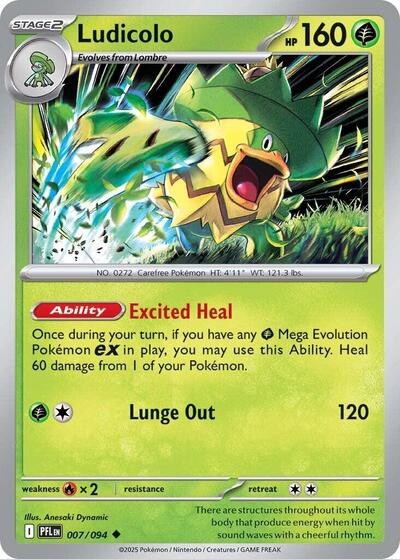 2025 Pokemon: ME02: Phantasmal Flames (PFL) - Ludicolo 007 094 (#007/094, Uncommon) (, Near Mint)