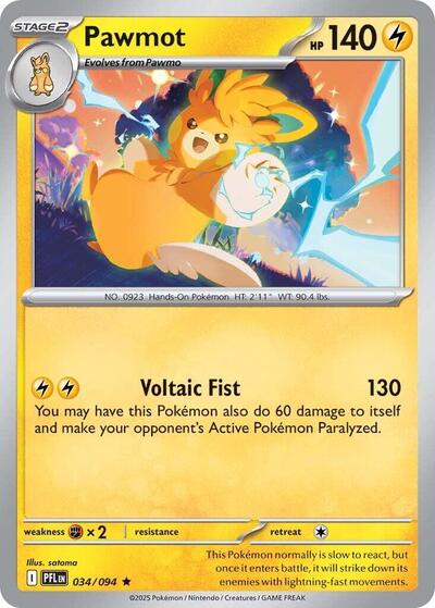 2025 Pokemon: ME02: Phantasmal Flames (PFL) - Pawmot (#034/094, Rare) (Reverse Holofoil, Near Mint)