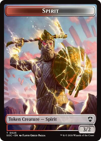2026 Magic: The Gathering: Commander: Secrets of Strixhaven (SOC) - Spirit 0025 Copy Double Sided Token (#25 // 1, T) (, Near Mint)