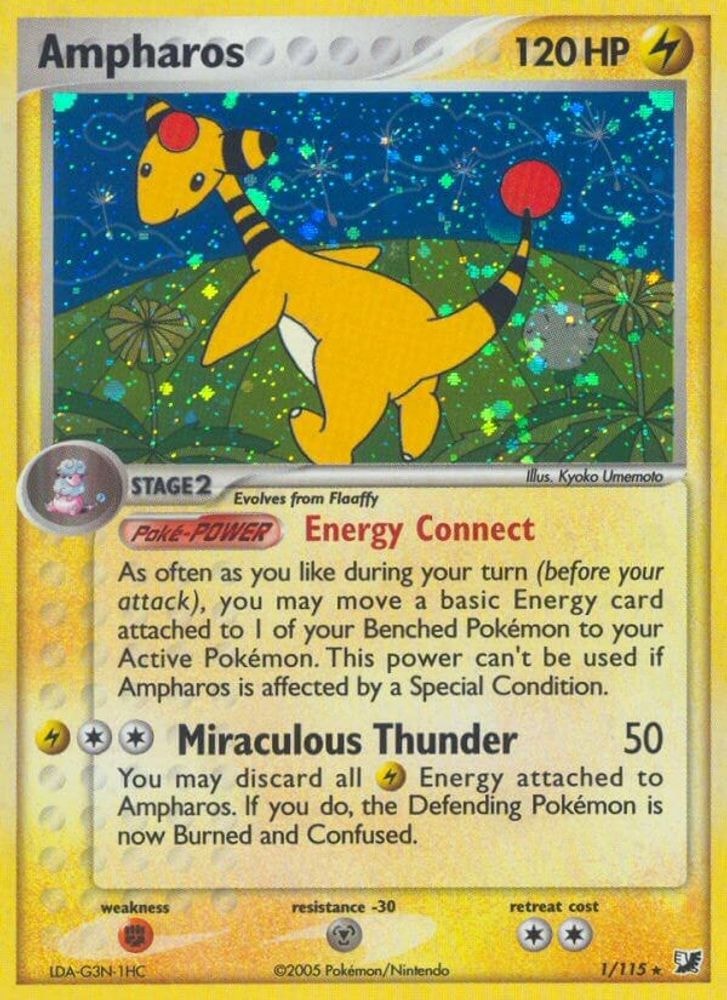 2005 Pokemon: EX Unseen Forces (UF) - Ampharos (#1/115, Holo Rare) (Reverse Holofoil, Near Mint)