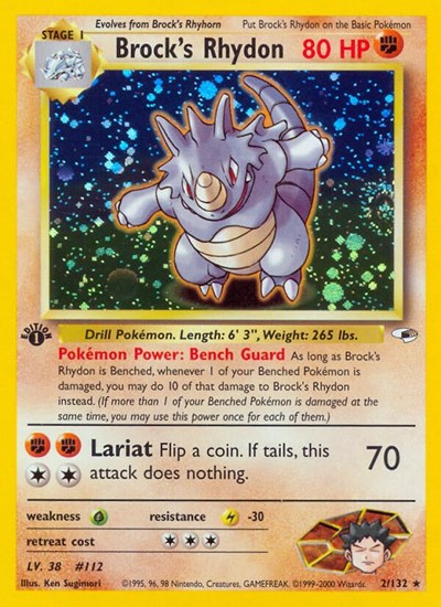 2000 Pokemon: Gym Heroes (G1) - Brocks Rhydon (#002/132, Holo Rare) (1st Edition Holofoil, Near Mint)