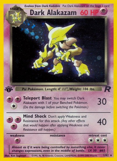 2000 Pokemon: Team Rocket (TR) - Dark Alakazam 1 (#01/82, Holo Rare) (1st Edition Holofoil, Near Mint)