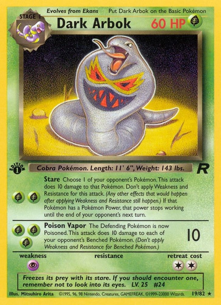 2000 Pokemon: Team Rocket (TR) - Dark Arbok (19) (#19/82, Rare) (1st Edition, Near Mint)