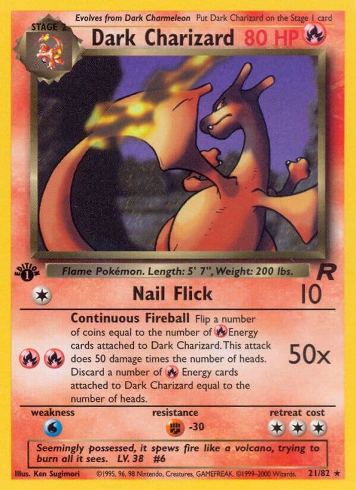 2000 Pokemon: Team Rocket (TR) - Dark Charizard (21) (#21/82, Rare) (1st Edition, Near Mint)