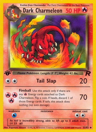 2000 Pokemon: Team Rocket (TR) - Dark Charmeleon (#32/82, Uncommon) (1st Edition, Lightly Played)