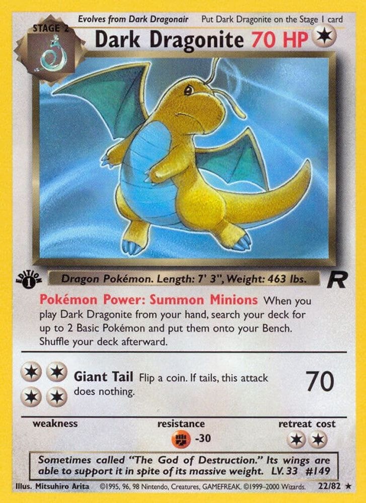 2000 Pokemon: Team Rocket (TR) - Dark Dragonite (22) (#22/82, Rare) (1st Edition, Near Mint)