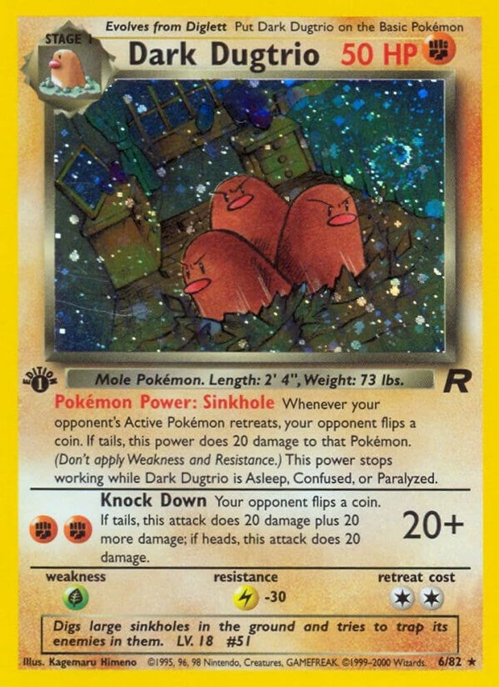 2000 Pokemon: Team Rocket (TR) - Dark Dugtrio (6) (#06/82, Holo Rare) (1st Edition Holofoil, Near Mint)