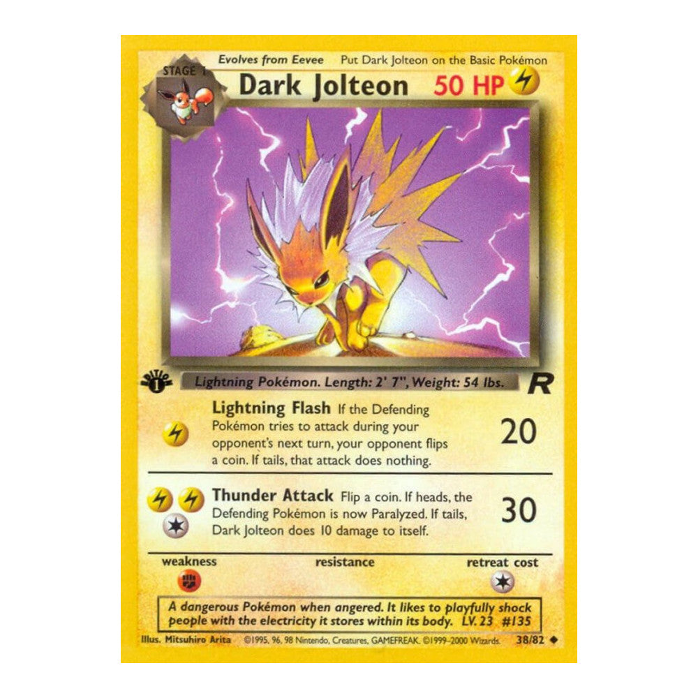 2000 Pokemon: Team Rocket (TR) - Dark Jolteon (#38/82, Uncommon) (1st Edition, Near Mint)