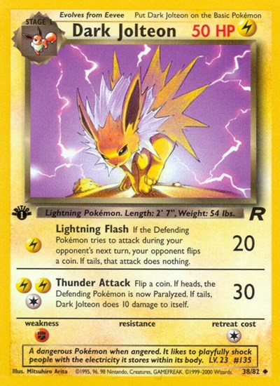 2000 Pokemon: Team Rocket (TR) - Dark Jolteon (#38/82, Uncommon) (1st Edition, Near Mint)