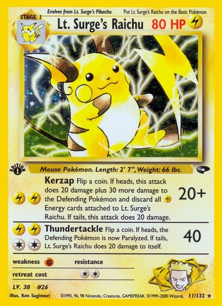 2000 Pokemon: Gym Challenge (G2) - Lt. Surge's Raichu (#011/132, Holo Rare) (1st Edition Holofoil, Near Mint)