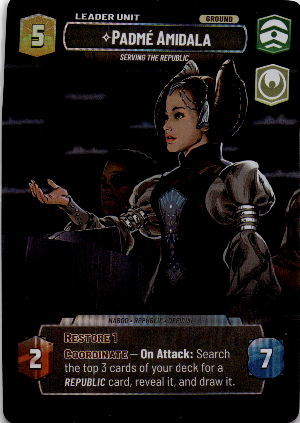 2024 Star Wars: Unlimited: Twilight of the Republic (TWI) - Padme Amidala Serving the Republic Showcase (#265, Common) (Foil, Near Mint)